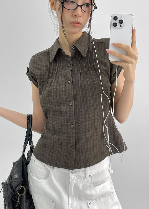 Hopo Roll-Up Short Sleeve Check Shirt (Linen 30%)