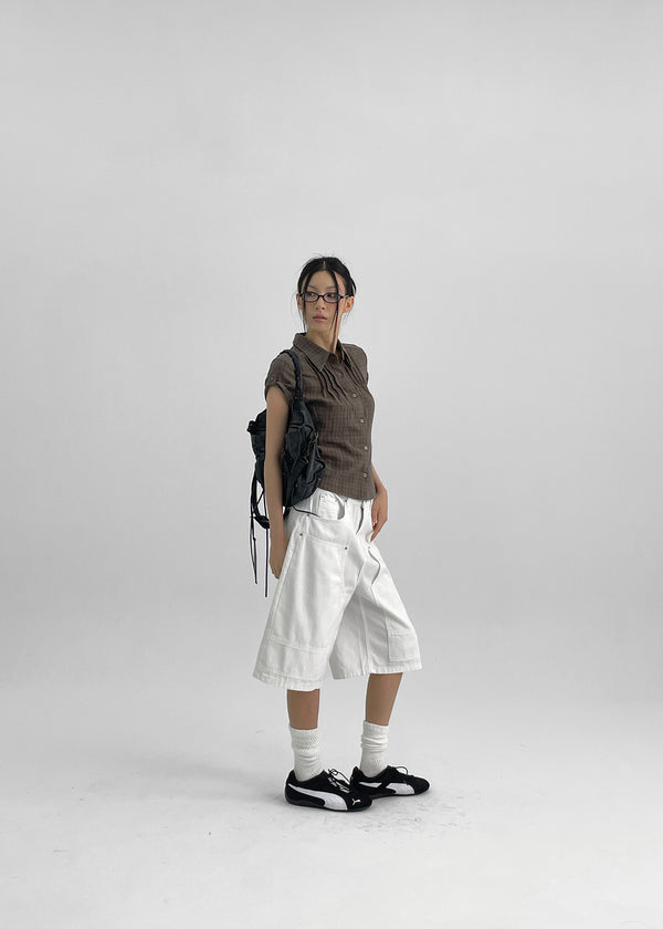 Hopo Roll-Up Short Sleeve Check Shirt (Linen 30%)