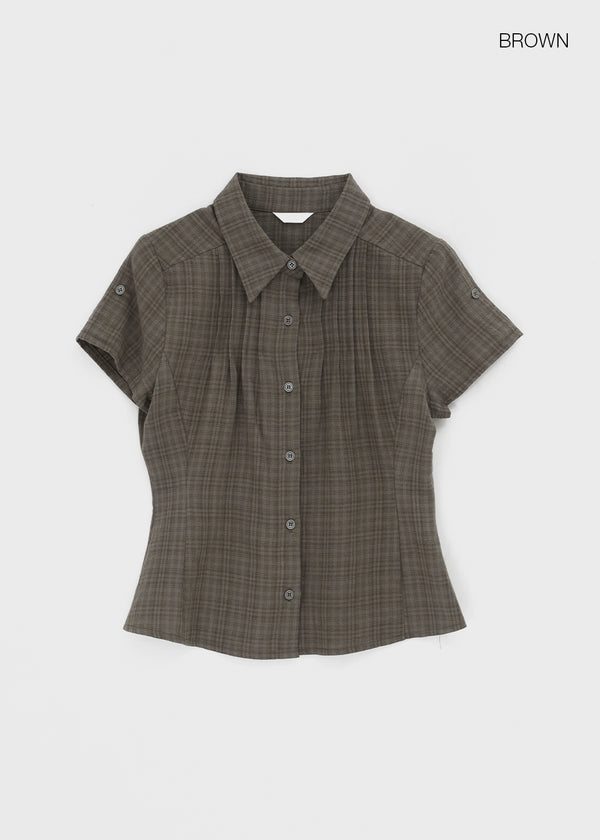 Hopo Roll-Up Short Sleeve Check Shirt (Linen 30%)