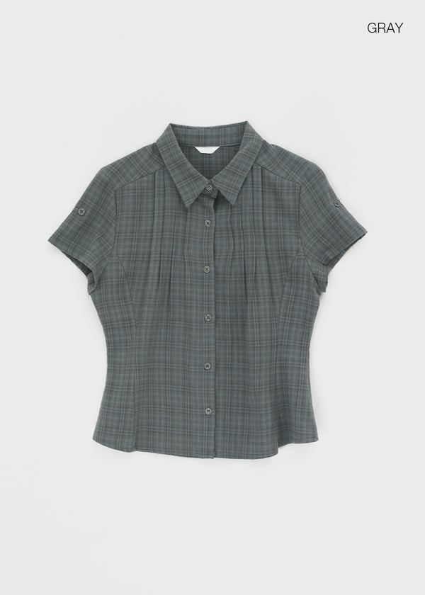 Hopo Roll-Up Short Sleeve Check Shirt (Linen 30%)