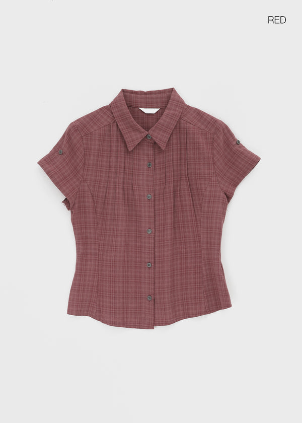 Hopo Roll-Up Short Sleeve Check Shirt (Linen 30%)