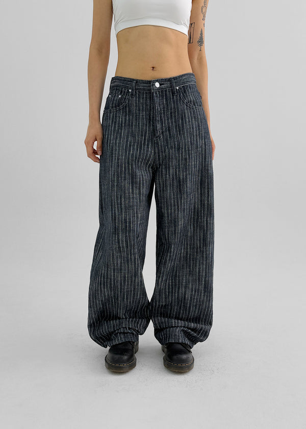 Dinse Stripe Patch Balloon Nonfade Denim Pants