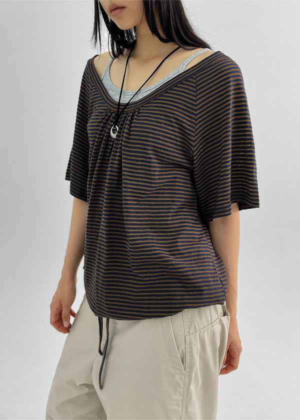 Dexa Stripe Balloon Deep U Neck Tee