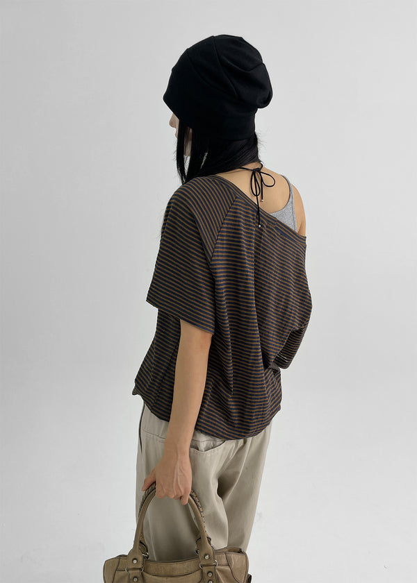 Dexa Stripe Balloon Deep U Neck Tee