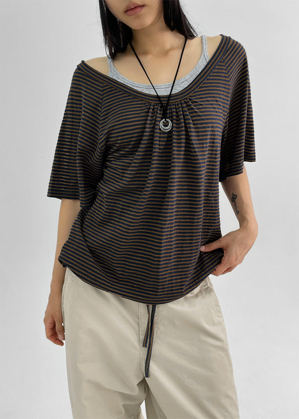 Dexa Stripe Balloon Deep U Neck Tee