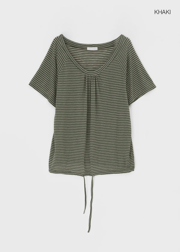 Dexa Stripe Balloon Deep U Neck Tee
