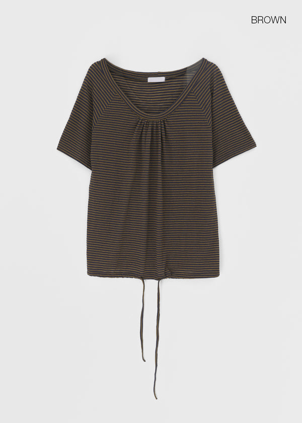 Dexa Stripe Balloon Deep U Neck Tee