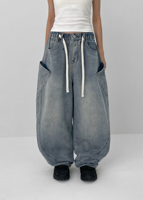 (UNISEX) Kolgen Pocket Balloon Denim Pants