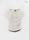 Dipping Halter Layered Shirring Short Sleeve T-shirt