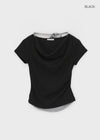 Dipping Halter Layered Shirring Short Sleeve T-shirt