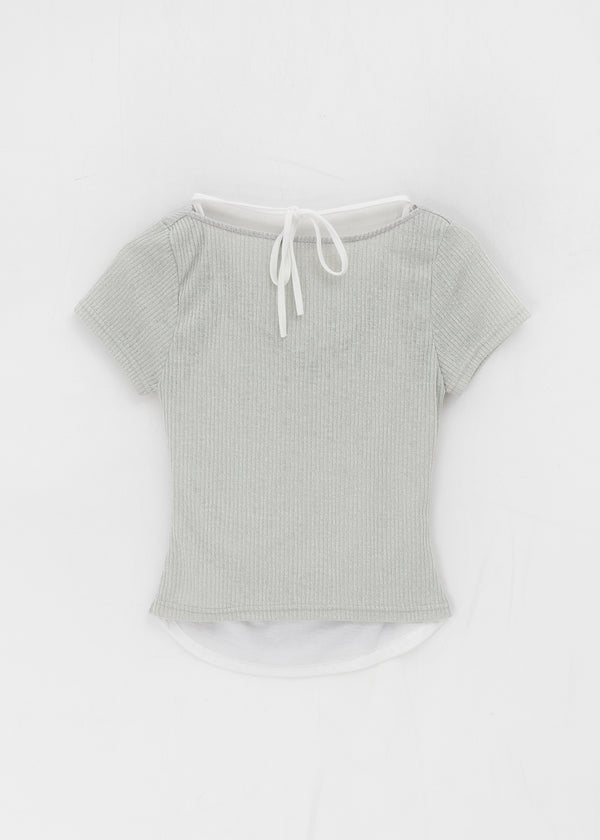 Dipping Halter Layered Shirring Short Sleeve T-shirt