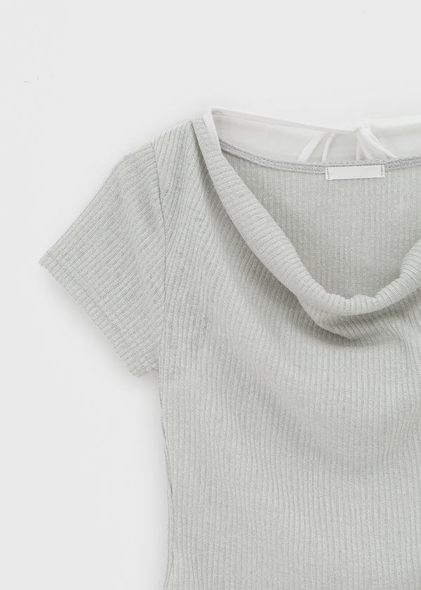 Dipping Halter Layered Shirring Short Sleeve T-shirt