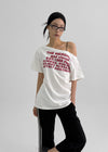 Gels Lettering Unbalanced Off-shoulder Short Sleeve T-shirt
