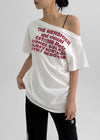 Gels Lettering Unbalanced Off-shoulder Short Sleeve T-shirt