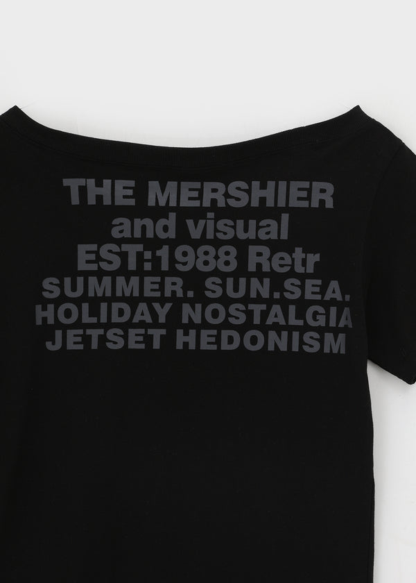 Gels Lettering Unbalanced Off-shoulder Short Sleeve T-shirt