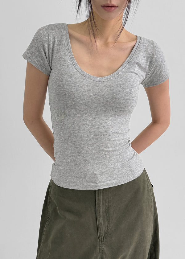 Geloc Slim Deep V-neck Short Sleeve T-shirt