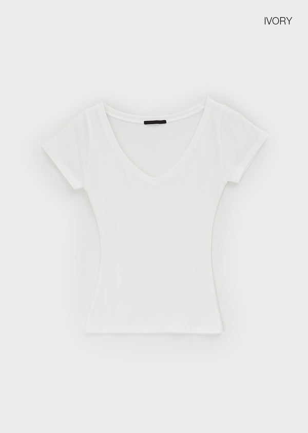 Geloc Slim Deep V-neck Short Sleeve T-shirt