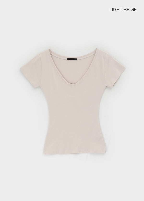 Geloc Slim Deep V-neck Short Sleeve T-shirt