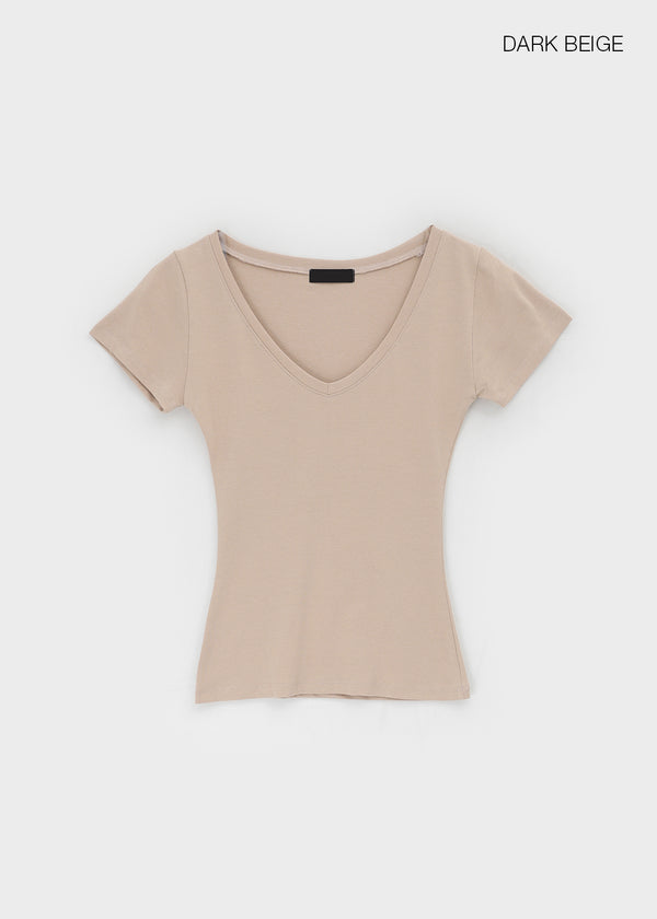 Geloc Slim Deep V-neck Short Sleeve T-shirt