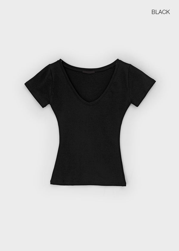 Geloc Slim Deep V-neck Short Sleeve T-shirt