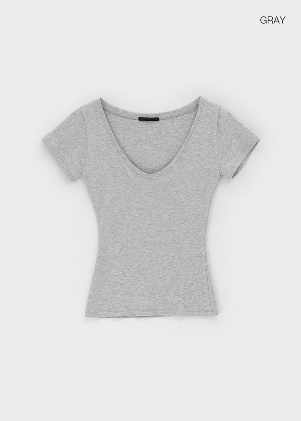 Geloc Slim Deep V-neck Short Sleeve T-shirt