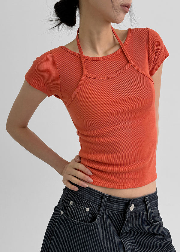 Treon Layered Halter Short Sleeve T-shirt
