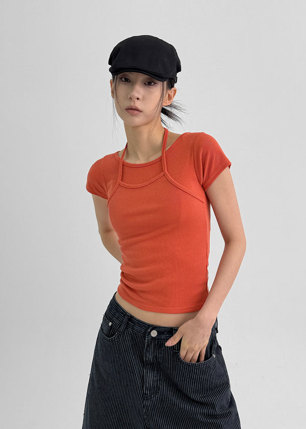 Treon Layered Halter Short Sleeve T-shirt