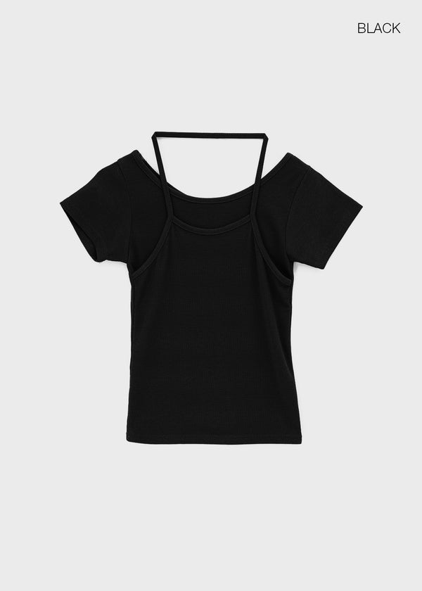Treon Layered Halter Short Sleeve T-shirt