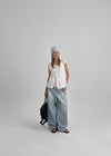 Belpel Washed Wide Balloon Denim Pants