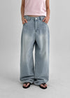 Belpel Washed Wide Balloon Denim Pants