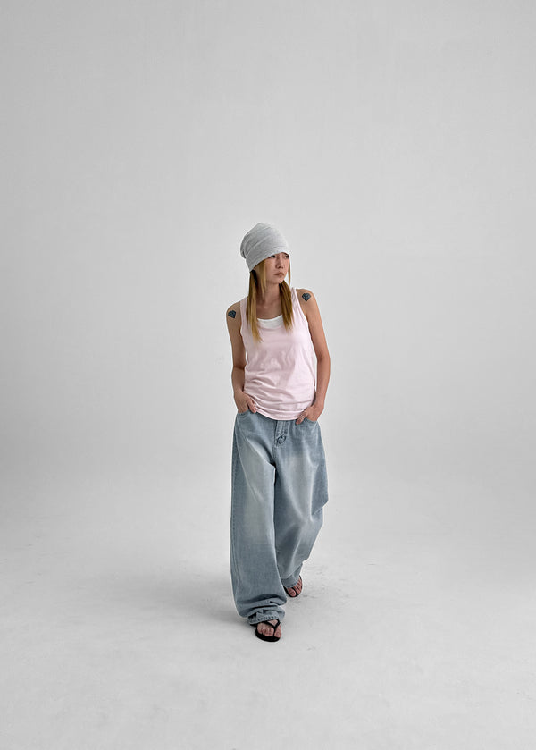 Belpel Washed Wide Balloon Denim Pants
