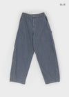 Elle Stripe Carpenter Back Banding Balloon Denim Pants