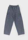 Elle Stripe Carpenter Back Banding Balloon Denim Pants