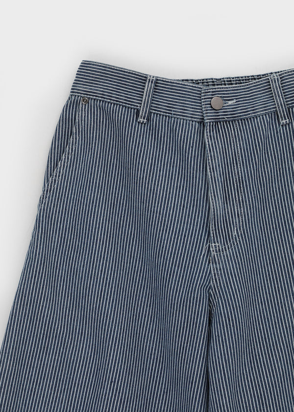 Elle Stripe Carpenter Back Banding Balloon Denim Pants