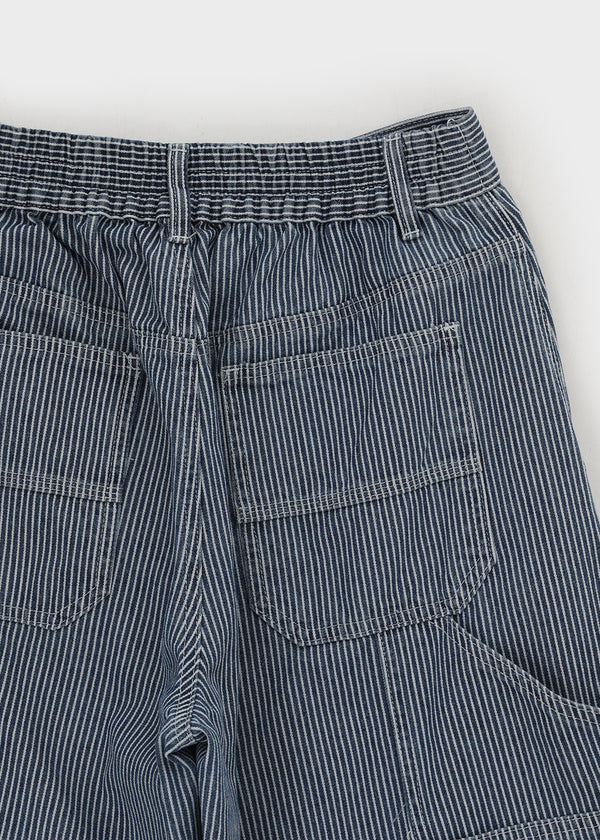 Elle Stripe Carpenter Back Banding Balloon Denim Pants