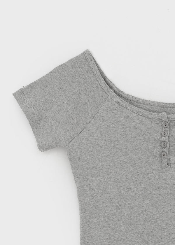 Belten Henley Neck Button Deep U-neck Short Sleeve T-shirt