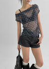 Canpol Drape Sheer Check Off-shoulder Top
