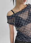 Canpol Drape Sheer Check Off-shoulder Top