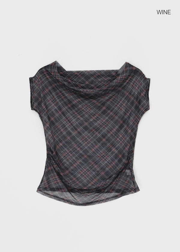 Canpol Drape Sheer Check Off-shoulder Top