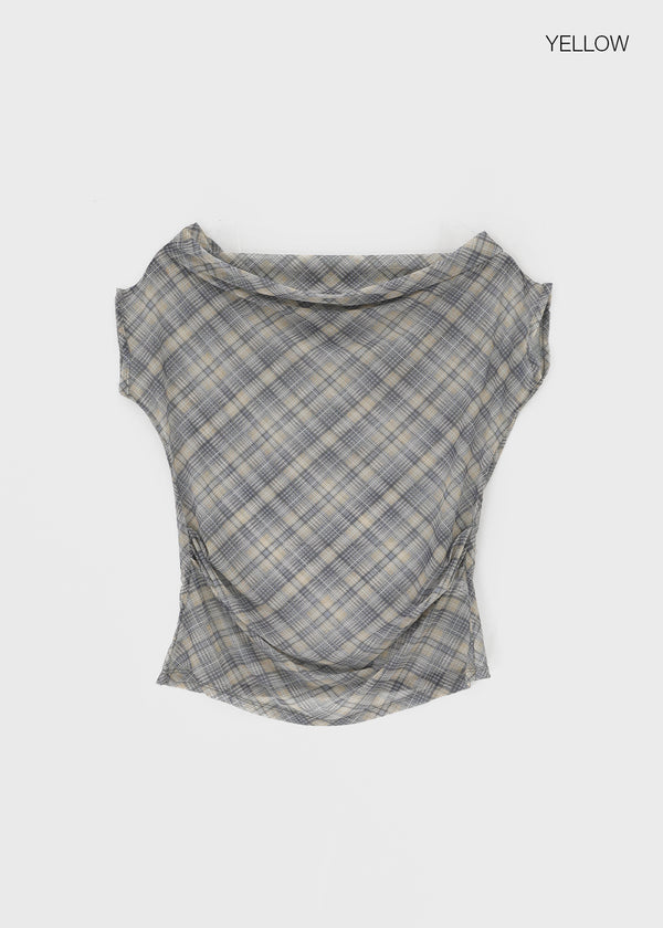 Canpol Drape Sheer Check Off-shoulder Top