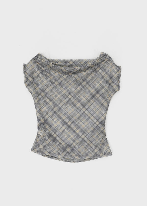 Canpol Drape Sheer Check Off-shoulder Top
