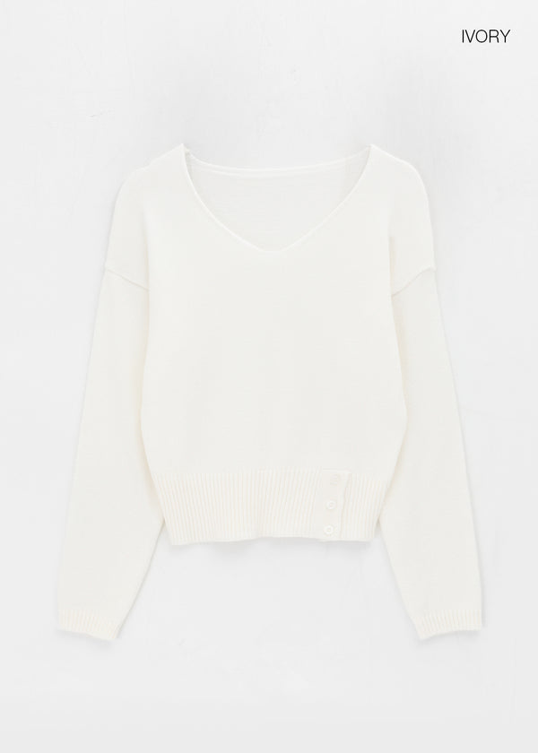 Nissi V-neck Slit Button Knit