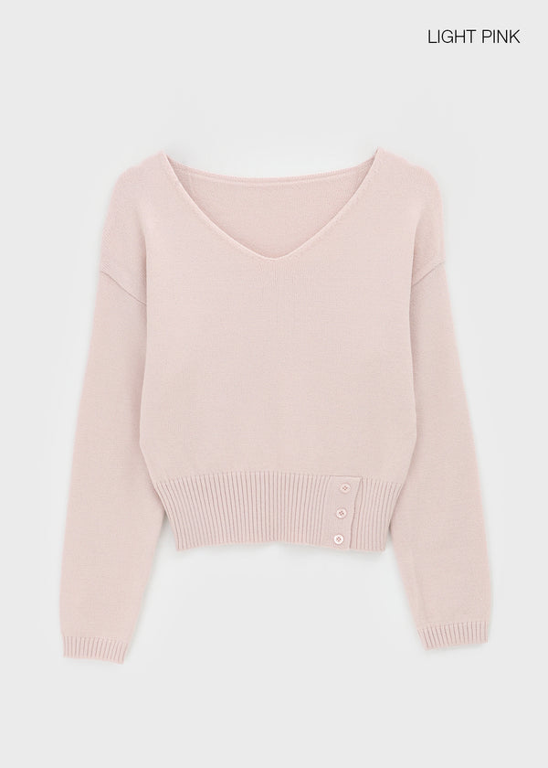 Nissi V-neck Slit Button Knit