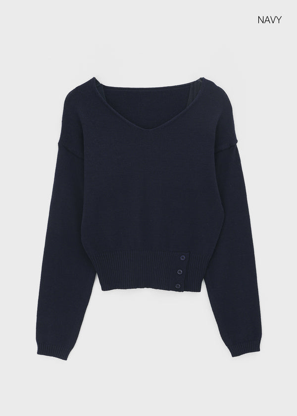 Nissi V-neck Slit Button Knit