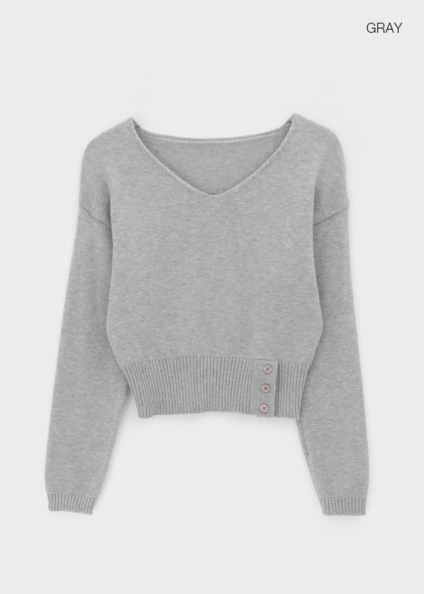 Nissi V-neck Slit Button Knit