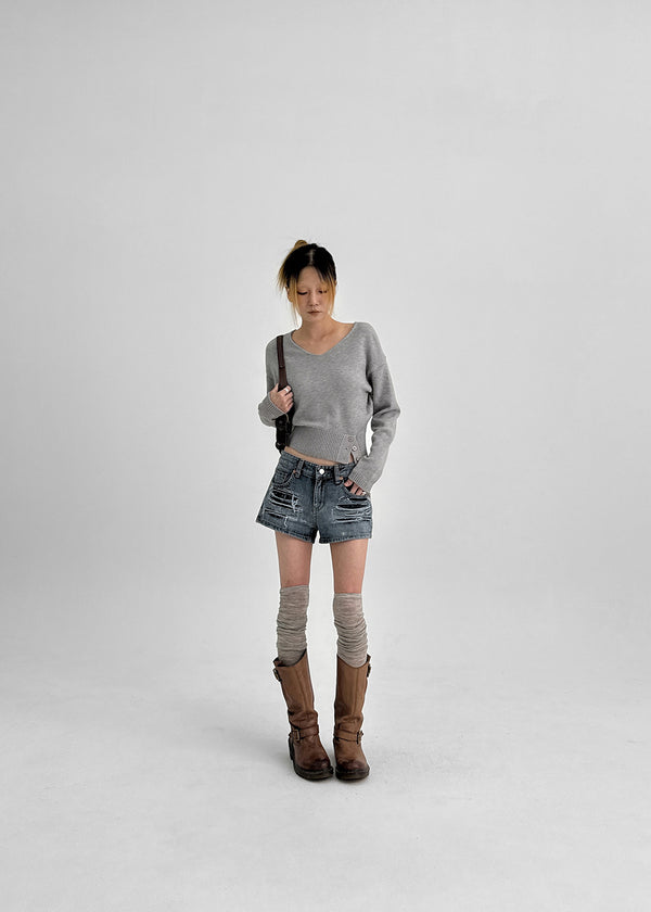 Lanq Damaged Denim Shorts