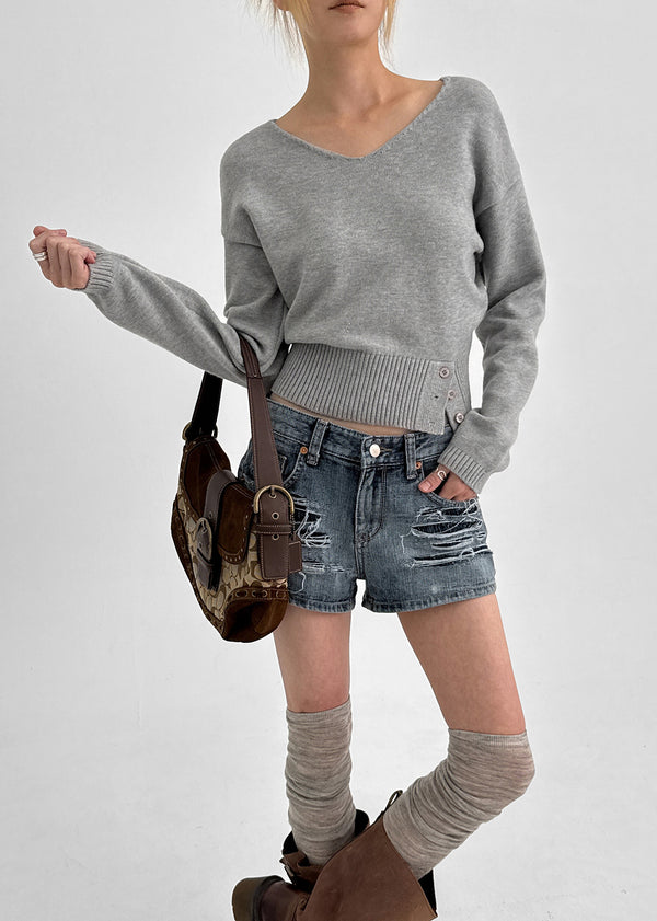 Lanq Damaged Denim Shorts