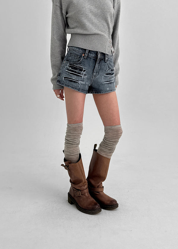 Lanq Damaged Denim Shorts