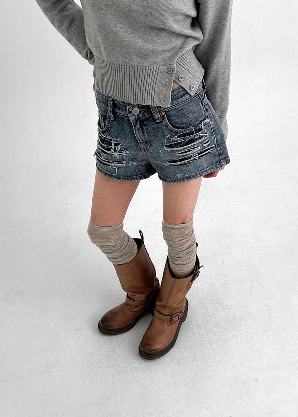 Lanq Damaged Denim Shorts