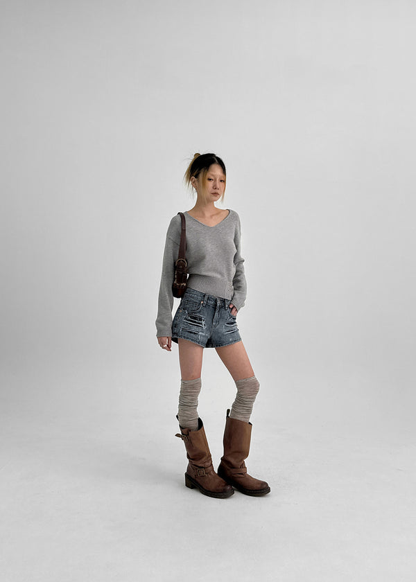 Lanq Damaged Denim Shorts